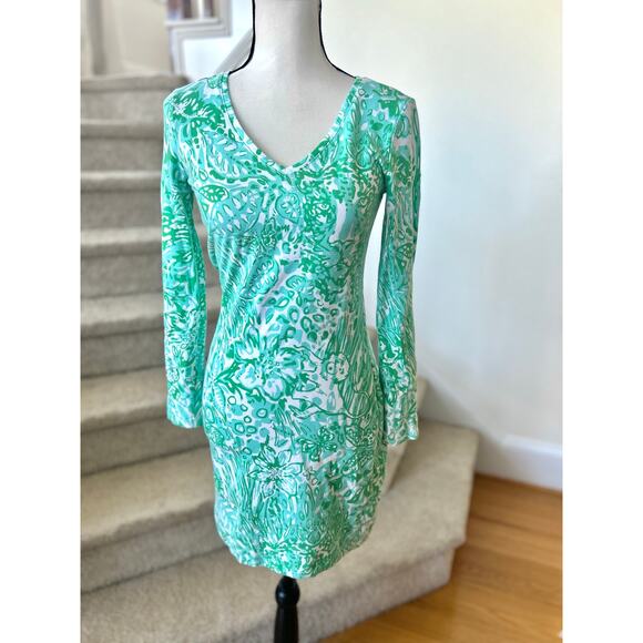 Lilly Pulitzer Green Bungle in the Jungle Long Sleeve V-Neck Mini Dress - Picture 1 of 7